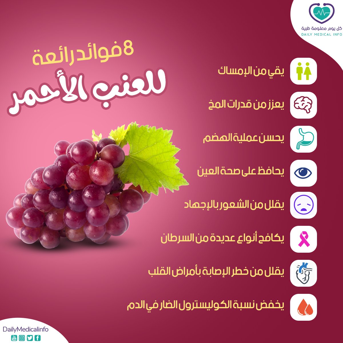 8 فوائد رائعة للعنب الأحمر